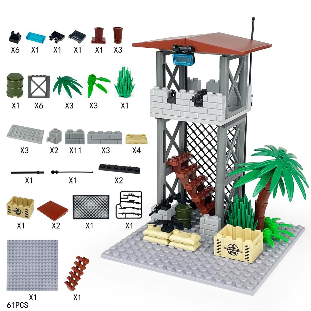 Детские конструкторы Игрушки Оборонительная и военная сцена Наблюдательная вышка Командный пункт Сигнальная база Полицейское проволочное ограждение Кронштейн