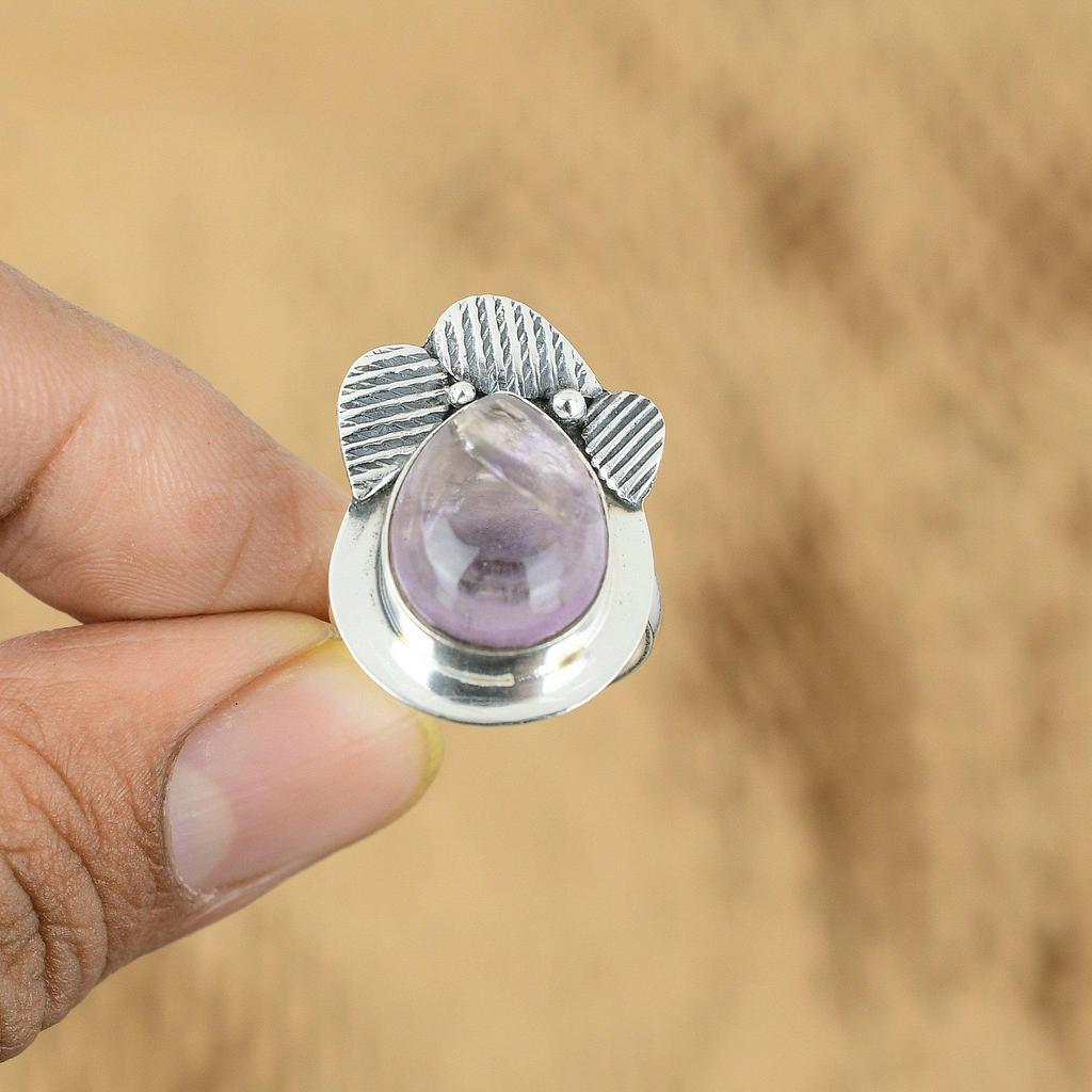 Gift For Women Promise Adjustable Ring 925 Silver Natural African Amethyst