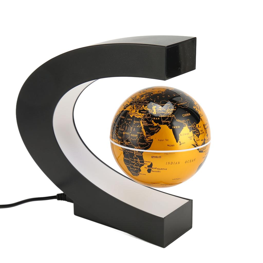Magnetic Levitation Globe Golden Built In LED Frosted Texture C Shaped 3in 12V 1A Magnetic Levitatio