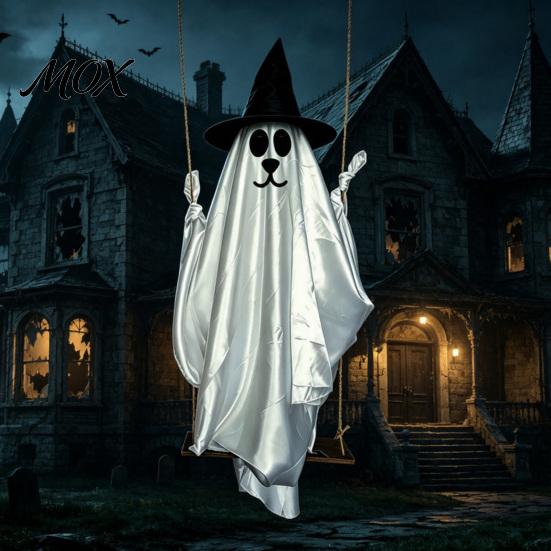 Glowing Ghost for Terrace 1.2/1.8M Hanging Dog on Swing, LED Light Up Cute Puppy Spooky Halloween Party Supplies Swing Ornament Tree, Porch,
