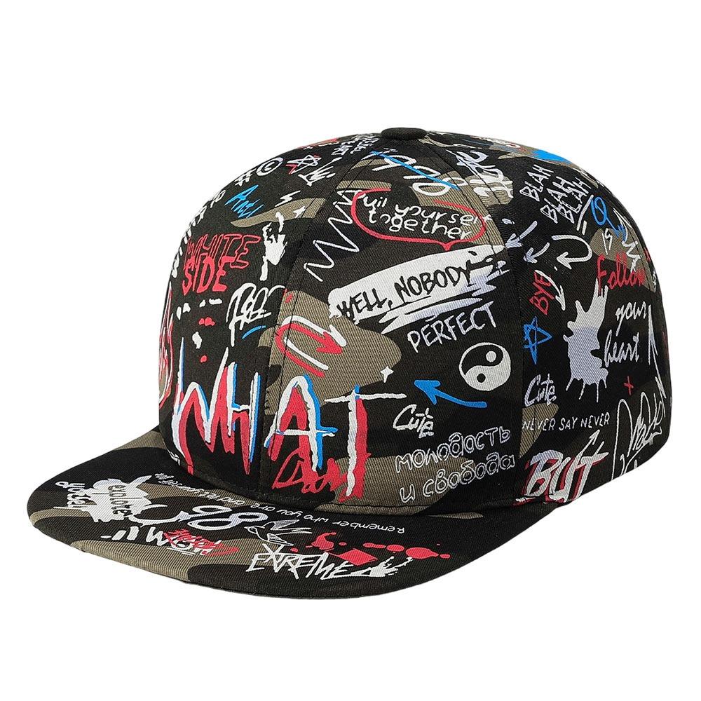 Casual Hip Hop Baseball Cap Letter Graffiti Print Sun Hat Outdoor Breathable Snapback Hat for Men Women