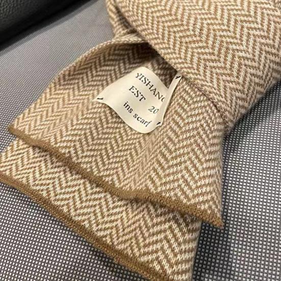 Winter Scarf Thickened Knitted Color Matching Printed Elastic Stay Warm Anti-shrink Lady School Outdoor Scarf Clothes Accessories