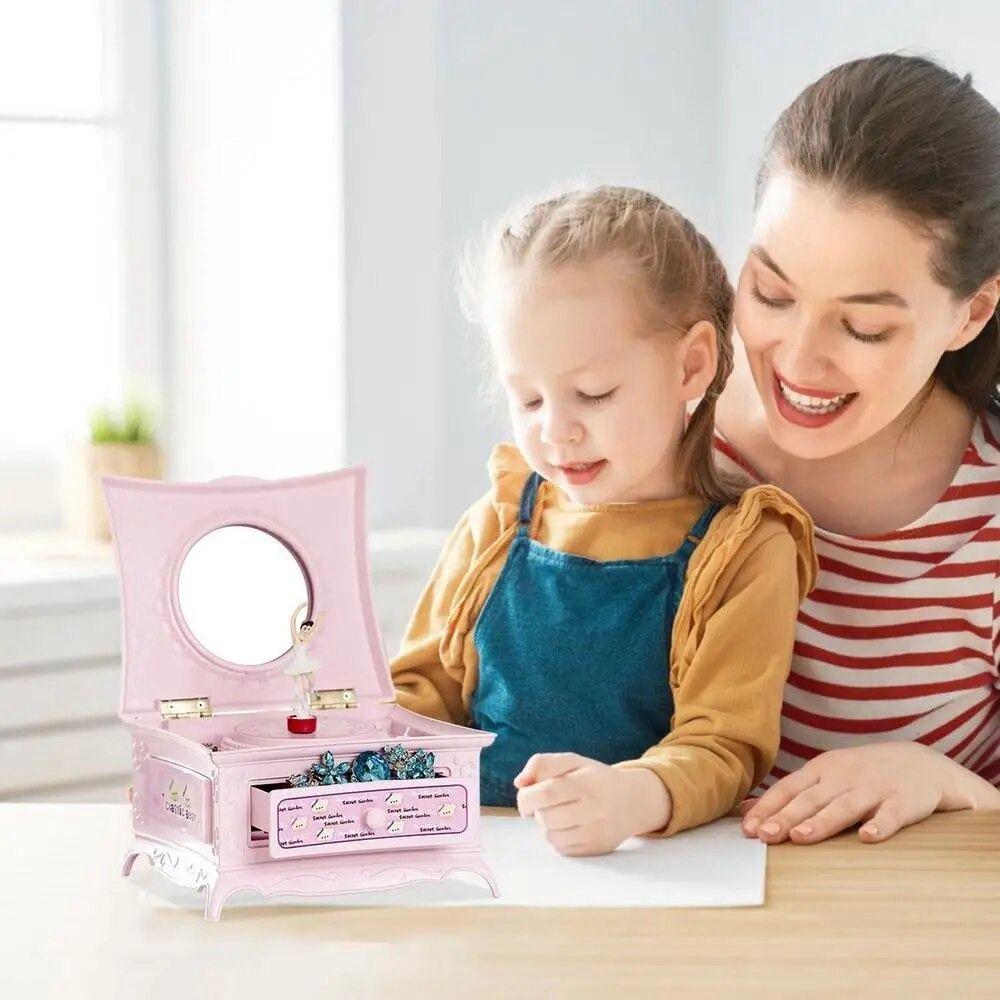 Save Space Ballerina Music Box With Makeup Mirror Jewelry Storage Box  Children