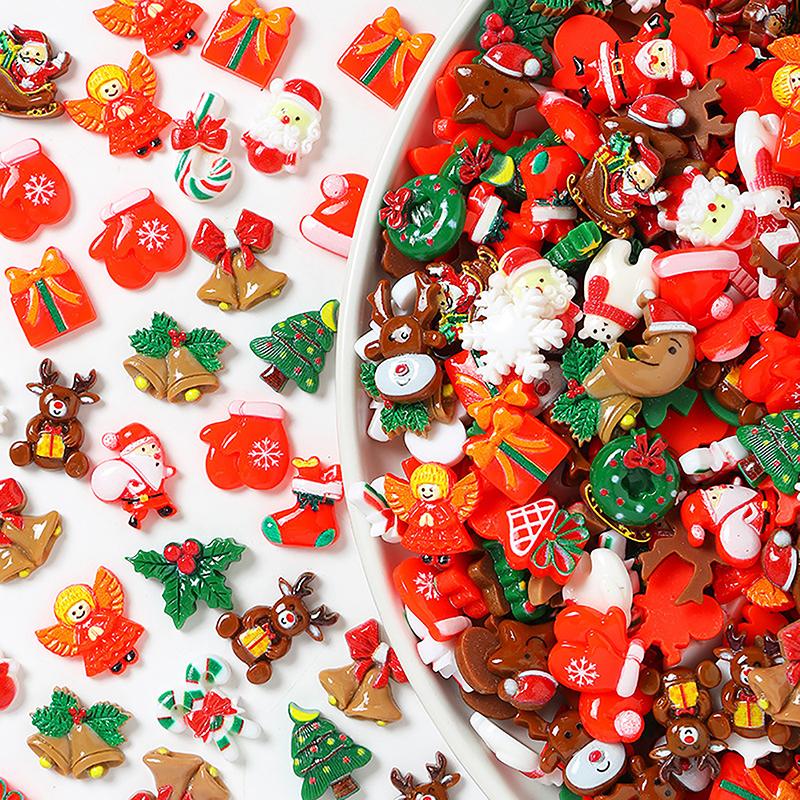 10/30Pcs Cute Christmas Flat Back Resin Cabochons Assorted Styles for DIY Hair Tie Making Kids Art Craft Activity