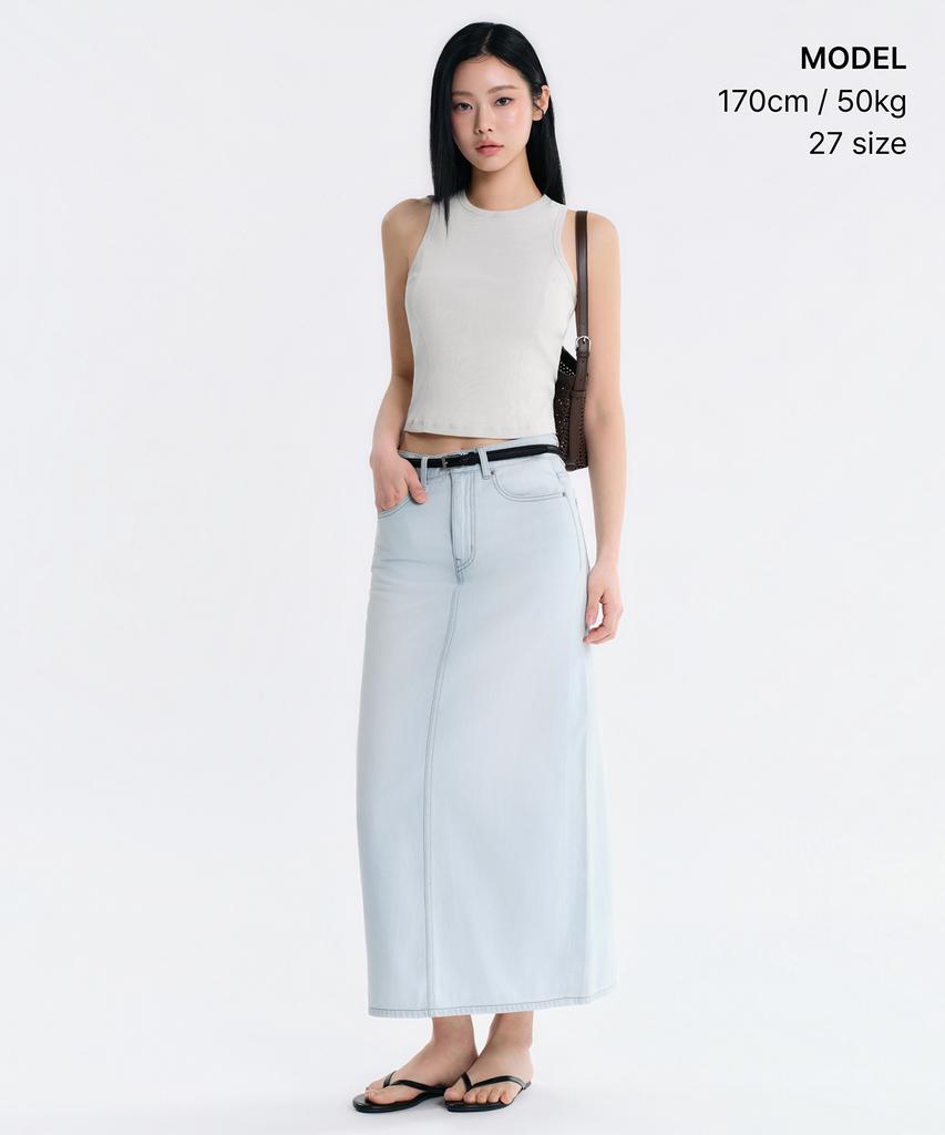 Musinsa Standard Woman Women'S Lightweight Denim Maxi Skirt [Pale Blue]