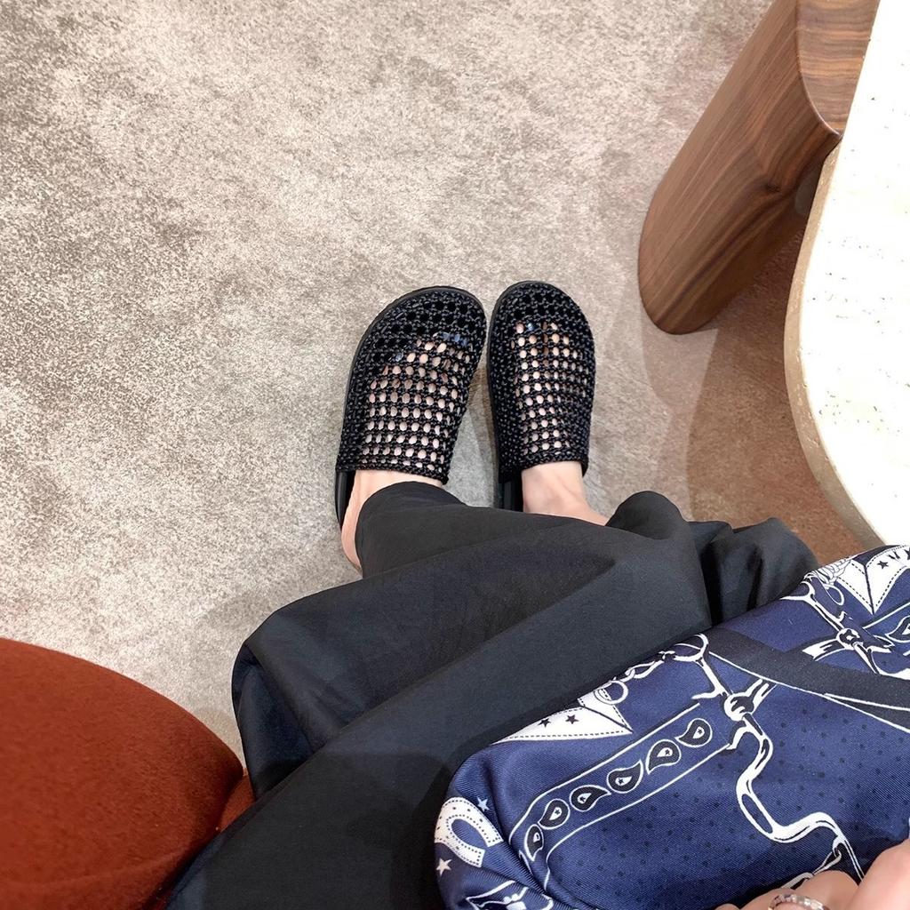 Grape mother same breathable hollow mesh lazy one pedal thick bottom half drag round head casual versatile bag head slippers