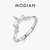 Real 925 Sterling Silver Fashion Crown Finger Ring For Women Rainbow Fire Zircon Wedding Engagement Band Fine Jewelry