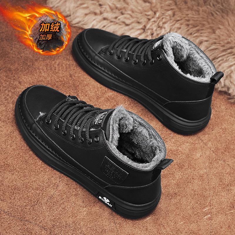 2025 Winter New Sports Shoes with Cotton Men's Shoes High-top Board Shoes with Fleece To Keep Warm and Thick Soles To Increase Height Casual Shoes