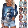 Ayollar Moda Kundalik Uzun Qo'lli Rojdestvo Qorbo'roni Bosilgan T-shirt Top