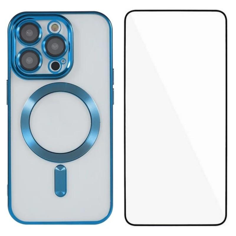 For iPhone 14 Pro Max Magnetic Case WANLONFENG Full Protection Electroplated TPU Cover with Tempered Glass