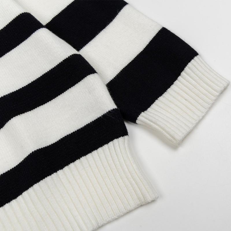 Mens Oversized Crewneck Knit Sweater With Colorblock Stripe Music Note Letter Print Casual Streetwear