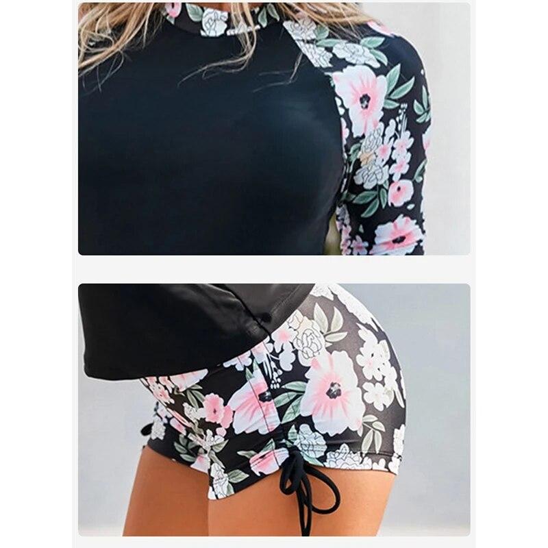 Женский консервативный купальник, комплект из 2 частей, купальник для пляжа, комплект бикини с длинными рукавами в стиле пэчворк