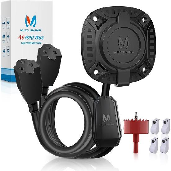 MICTUNING 20A 125V AC Портовая вилка с 5-в-1 T-образным адаптером, 12AWG Сверхмощная вилка для ввода берегового питания RV, Водонепроницаемая электрическая розетка с 18''