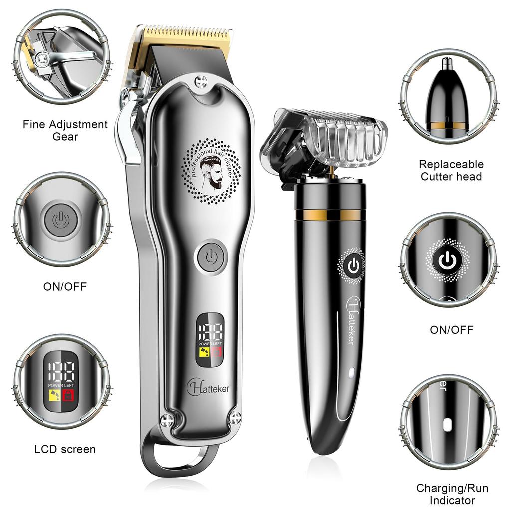 Hatteker Hair Clippers Beard Trimmer for Men Barber Clipper Set Nose Hair Trimmer Set