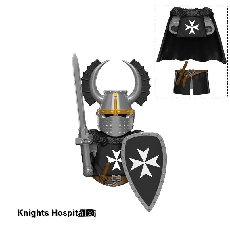 Средневековые древние крестоносцы Тяжеловооруженные рыцари-тамплиеры Боевое оружие Оборудование Модель Строительные блоки Детские сборные игрушки