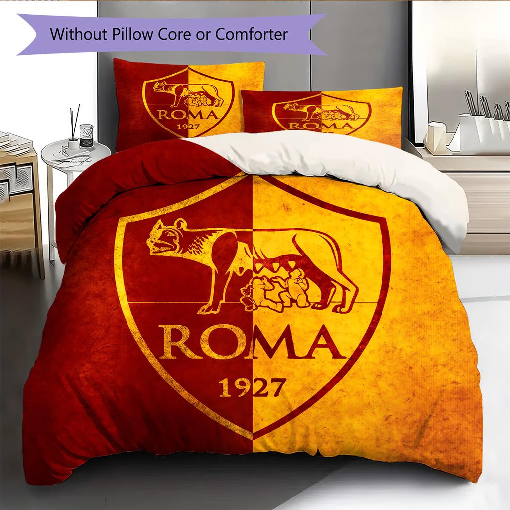 AS Roma Football Club Pattern Bedding Quilt Set Home Decoration Gift (1 * duvet cover + 2 * pillowcase without core)