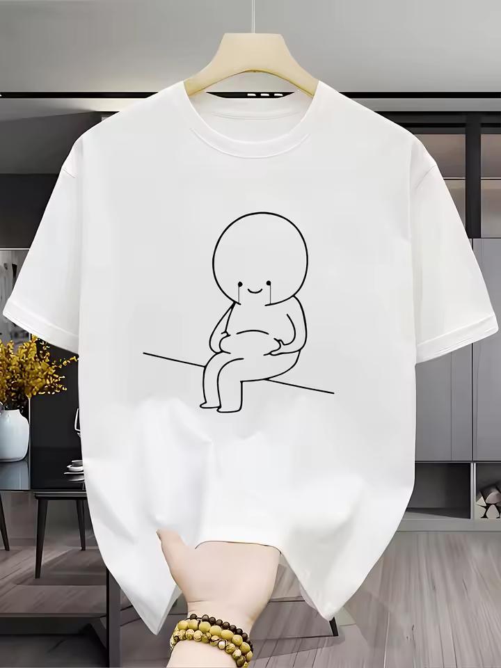 Sad about Gaining Weight Again Graphic T-and kids tshirt Men Women Simple Sad Cartoon Character Short Sleeve Daily Casual Streetwear Tops