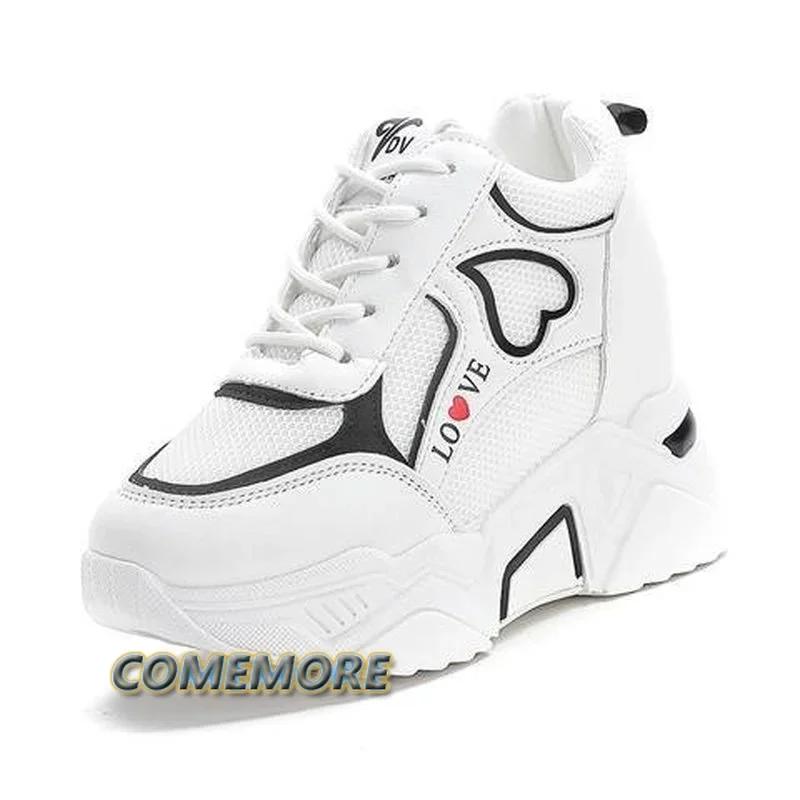 Женская спортивная обувь на платформе, массивная, повседневная, на шнуровке, весна-лето, модные кроссовки для тенниса, женские кроссовки с круглым носком, черные