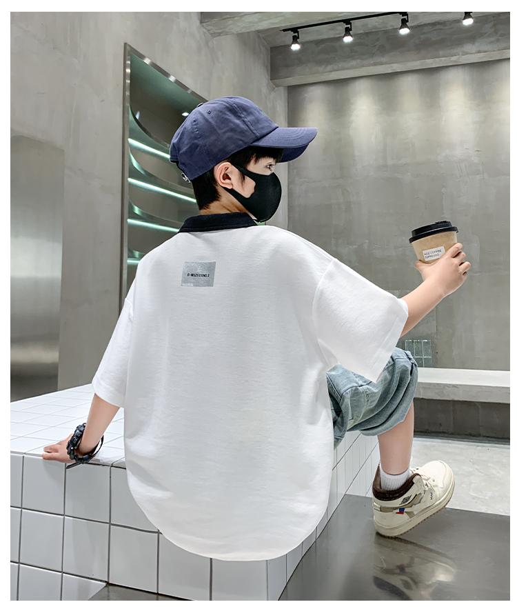 Boys' short sleeved summer clothes 2026 new item, CUHK boys' summer letter printed T-shirt, thin base shirt