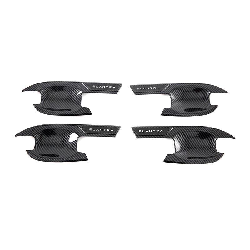 Car Decoration Door Bowl Handle Cover For Hyundai Elantra CN7 - Carbon Fiber Chrome Silver Cars Accessories