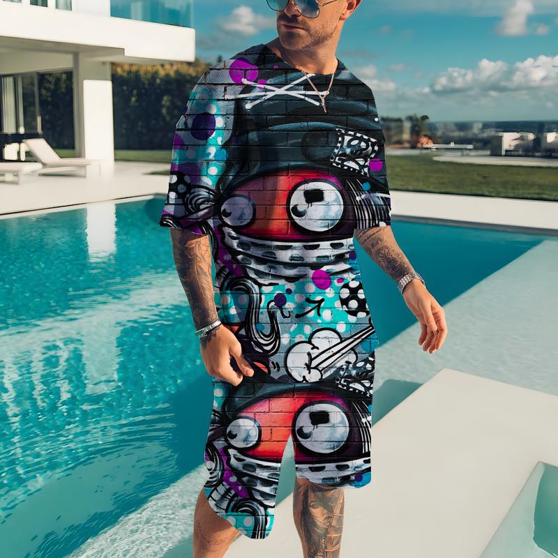 2026 Summer Men's T-shirt Male Casual Suit Abstract Style 3D Printing