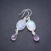 StarGems® Natural Moonstone AmethystHandmade 925 Sterling Silver Earrings 1.75" F5906