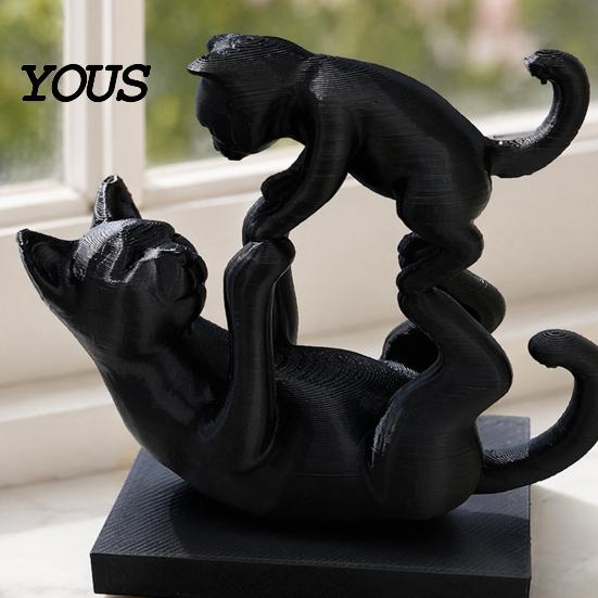 Декор для дома на кошачью тематику, Черная 3D-печатная фигурка, Современная статуэтка котенка, Коллекционная фигурка в форме животного, Украшение для стола в офис, Подарок любителям