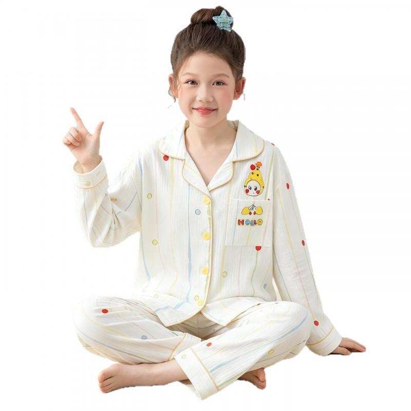 Girls Long Sleeve Cloud Cotton Pajamas Set Cute Open Front Homewear
