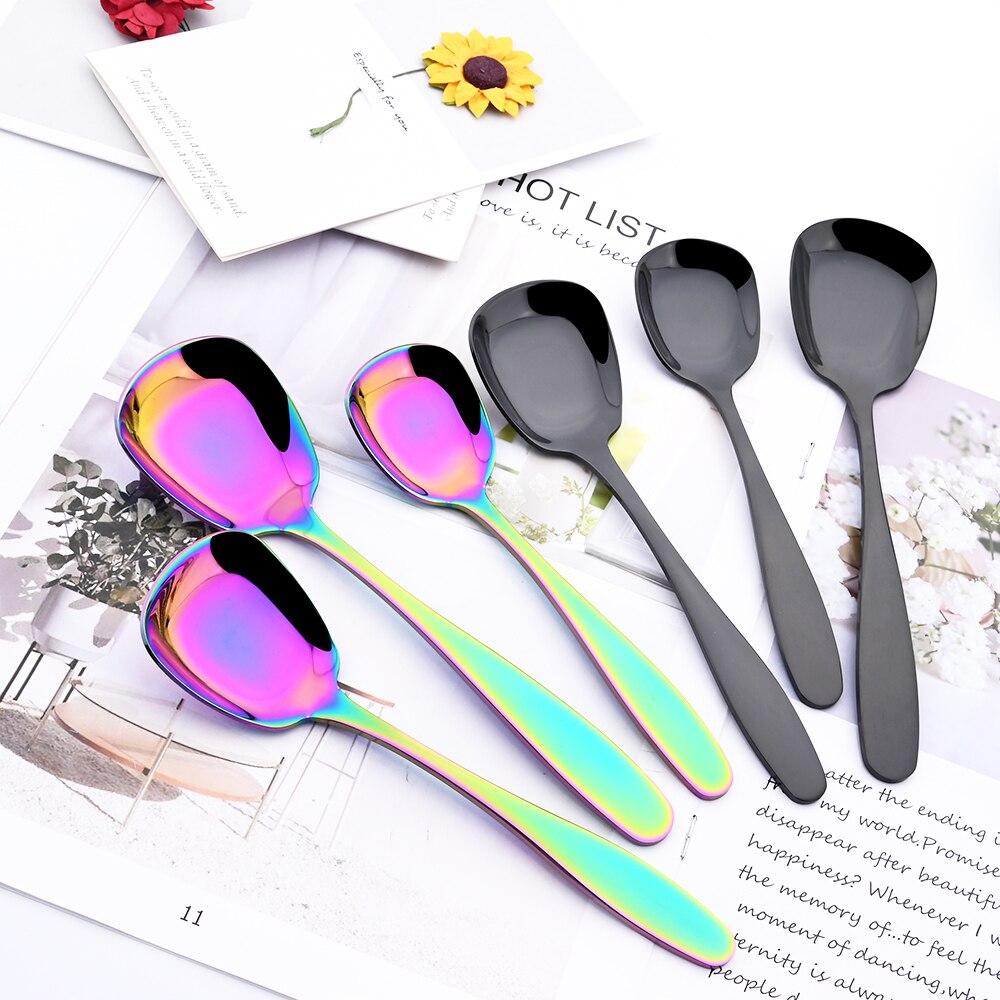 Золотой 3 шт. зеркальный набор столовых приборов из нержавеющей стали, квадратные ложки с платформой и дном, столовая посуда, мороженое, десерт, салат, ложки, набор столового серебра