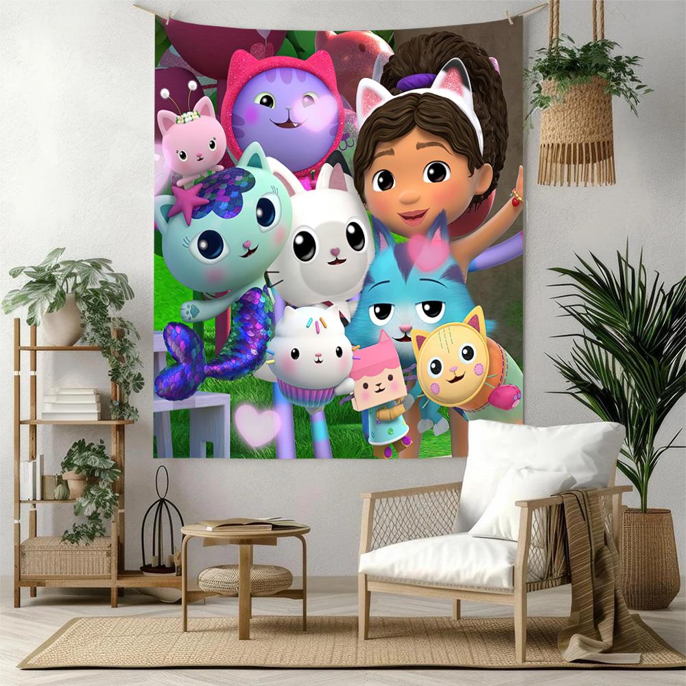 Cartoon Cute Gabbys8 Wall Decor Tapestry Art For Pet Memorial Birthdaywedding Party Backdrop Family Gift