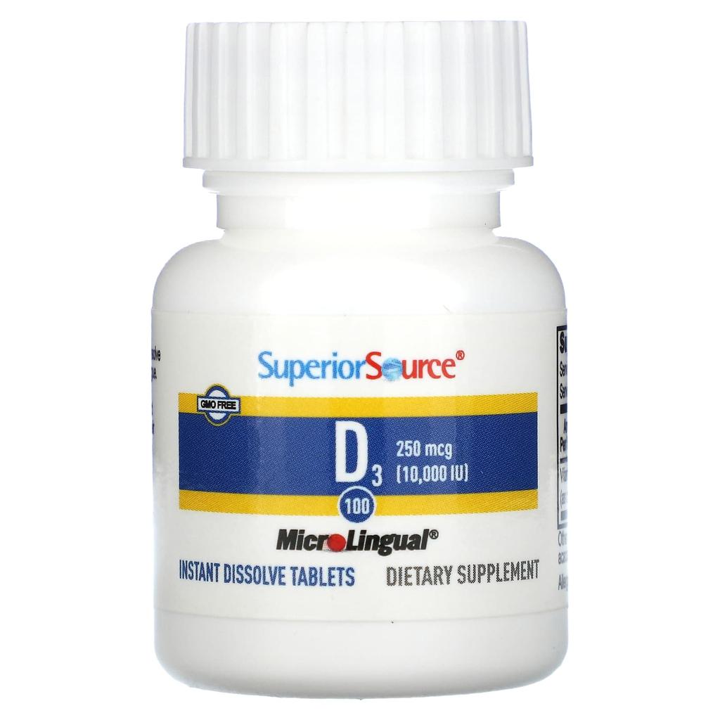 Superior Source, Extra Strength D3, 250 мкг (10 000 МЕ), 100 таблеток MicroLingual для быстрого растворения