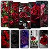 Чехол для телефона с цветами красных роз для Samsung Galaxy S25 S24 S23 FE S22 Ultra S20 S21 5G S10 Plus S10E Мягкий черный чехол