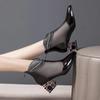 Fashion New Boots Women's Middle Heel Hollow Thick Heeled Point Net Yarn Rhinestone Sandals Women's Patent Leather Oversized Net Boots
