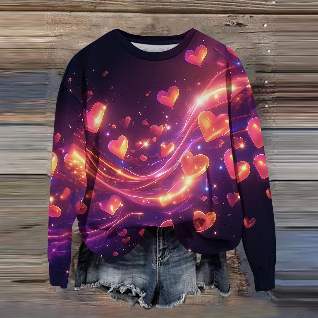 Women's Fashion Printed Long Sleeve Loose Round Neck Sweatshirt Top Fall