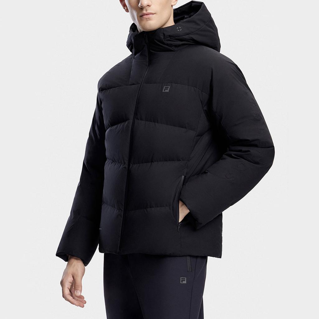 Fila Solid Color Hooded Fitness Down Jacket Men Jacket Deep-Black A11M341904R-BK