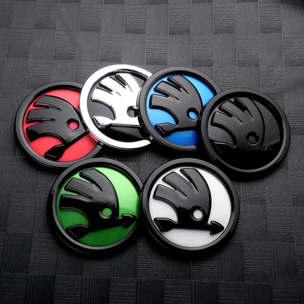 AHUQ1 Car Sticker 2025 New 80/90/100mm Car Front Rear Emblem Decoration Sticker Accessories For Skoda Yeti Octavia 2 3 a5 Fabia Kodiaq