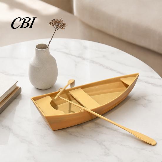 Showcase Decoration Piece 3D Printed Boat Figurine, Stable Ornaments with Paddle, Niche Art Collectible Base Miniature for Home Office Desktop Display