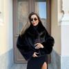 Зимние Свободные Пальто Оверсайз Женские Зимняя Высококачественная Уличная Одежда Осень Элегантный Эффект Искусственного Меха Длинный Рукав Лацкан Однотонный С Карманами Куртка