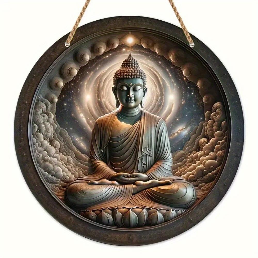 1pc 2d Flat Buddha Art Sign - Round Wooden Sign - 20cm Suitable for Home Living Room, Restaurant, Office, Garage, Bar, Coffee Shop Decoration, Gift