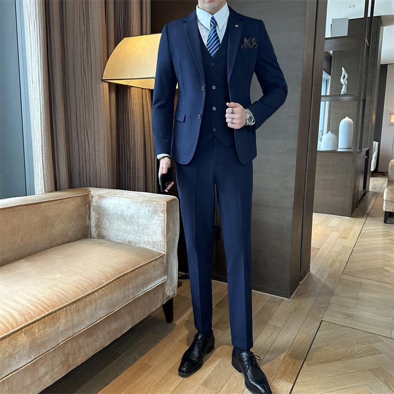 ( Куртка + Жилет + Брюки ) Бутик брендовой одежды высокого класса Мода Однотонный Мужской Повседневный Деловой Костюм Набор из 3 предметов Жених Свадебное Платье