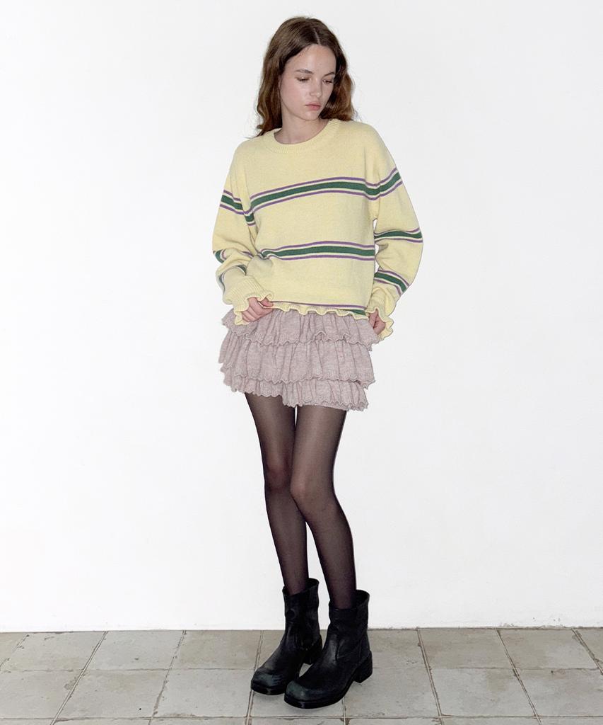 SINOON Sn Stripe Ruffle Pullover (Yellow)