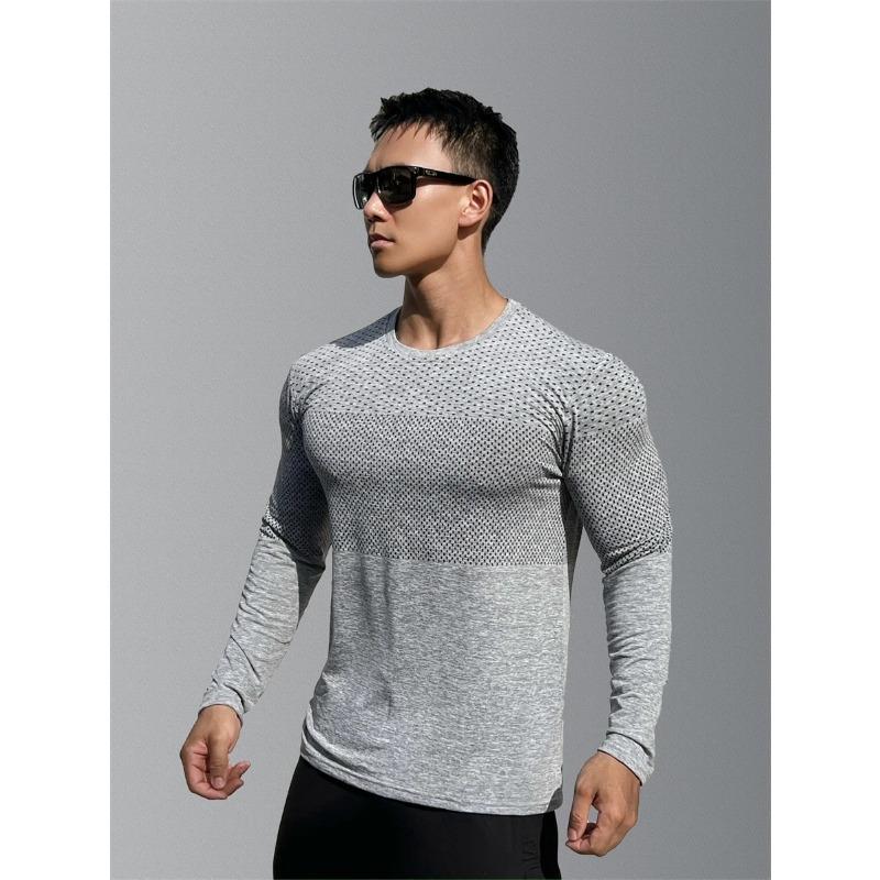 Men's Sport Long Sleeve Tops Quick Dry Fitness T-Shirts Bodybuilding Gym Tees Casual Skinny Elastic Breathability Men Sportswear