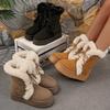 Women'S Mid-Calf Snow Boots with Thick TPR Sole - Brown Faux Fur Lined, Lace-Up Winter Boots for Cold Weather, Round Toe Design, Durable & Comfortable