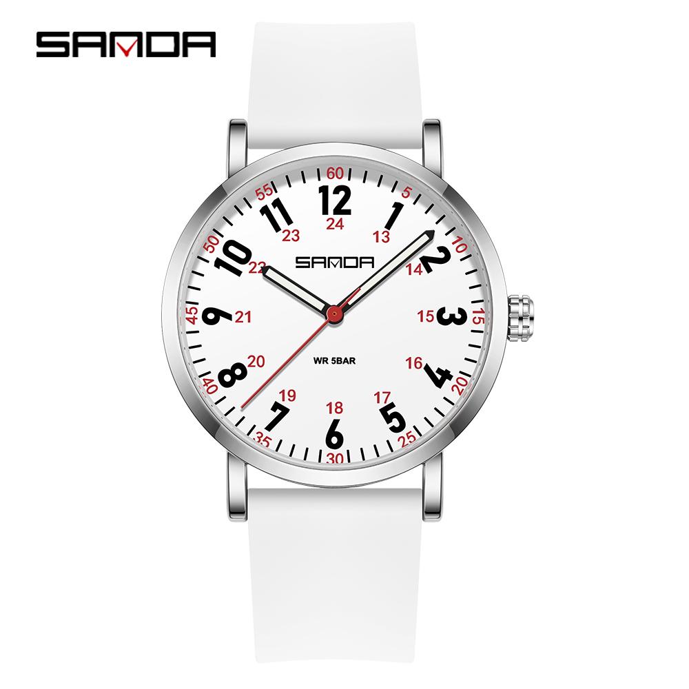 SANDA 3267 Women's Quartz Watch Fashionable Simple Casual Silicone Strap Nurse Wristwatch for Ladies Gift