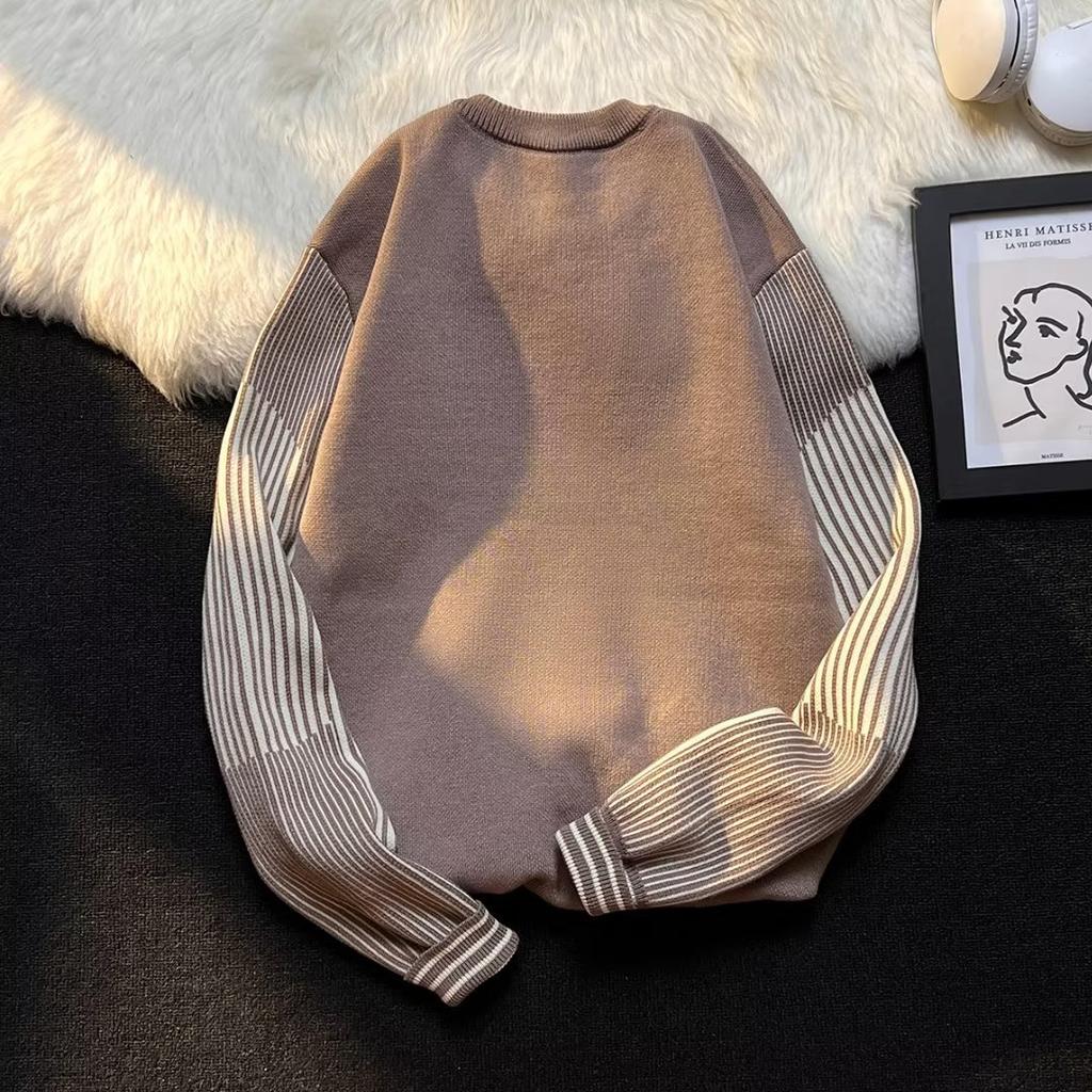 Полосатый свитер с круглым вырезом в стиле Гонконга, мужской литературный тренд, свободный дизайн, осенне-зимний мужской повседневный топ