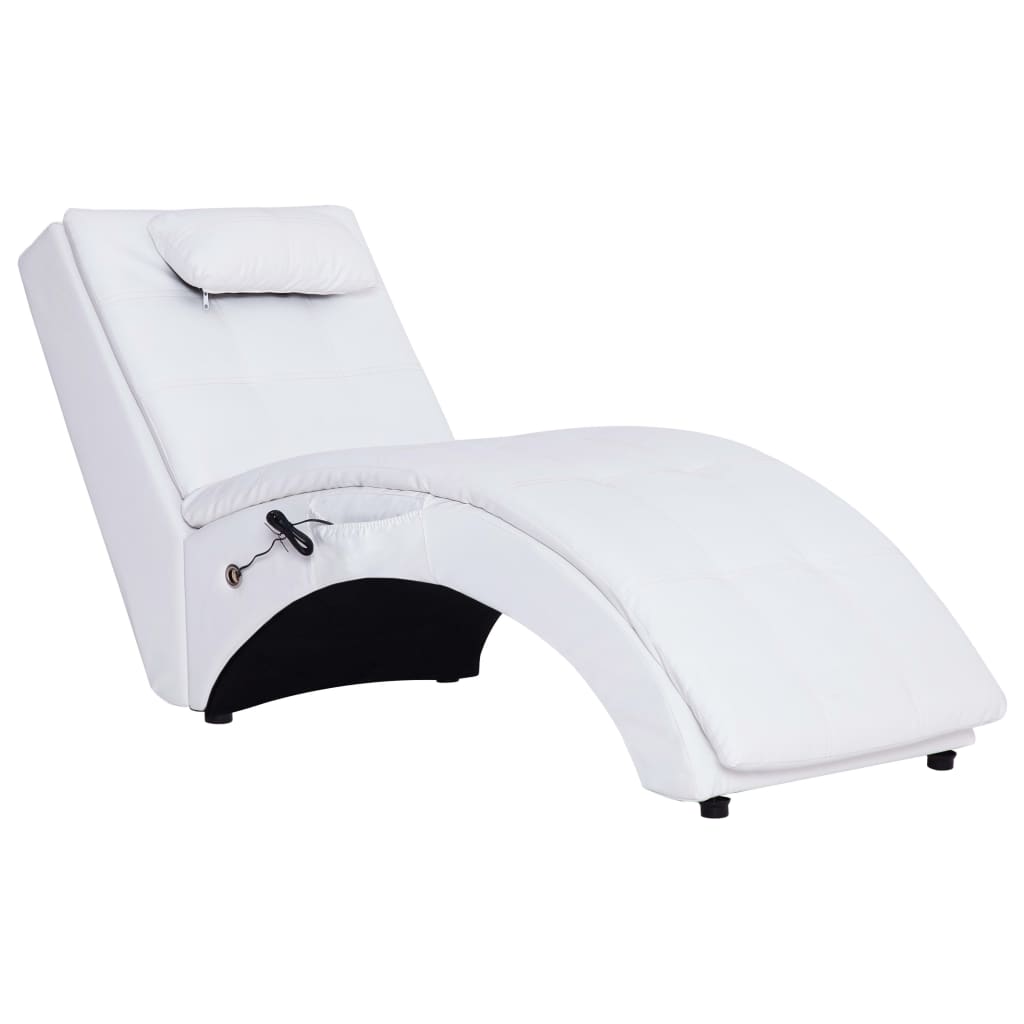 Massage Chaise Lounge with Cushions White Faux Leather
