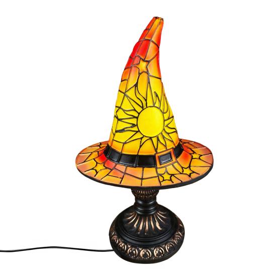 jijijing Stained Glass Witch Hat Lamp, Table Lamp with Inline Switch, USB Powered Style Halloween for Bedroom Bookshelf Desk, Witches Gothic