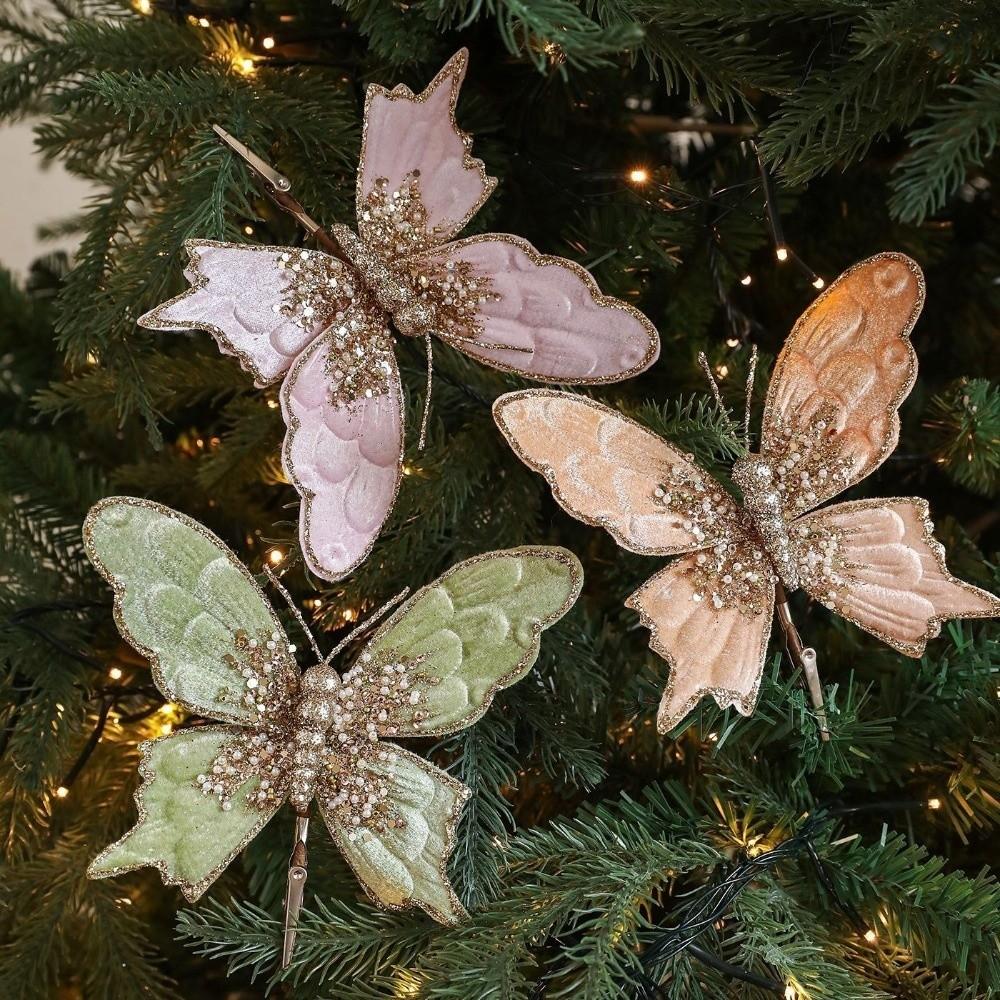 Sequins Artificial Butterfly Clip Simulated Christmas Tree Decoration Home Party