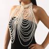 Fashion Body Chain Handmade Woven Shawl Pearl Tassel Wave Dress Wedding Costume Accessories
