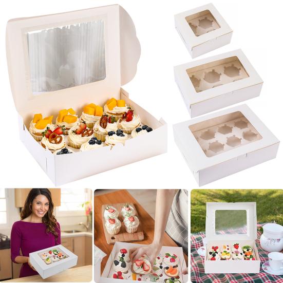 6 Pcs Cupcake Boxes Cupcake Containers Food Grade Material with Window Cookie Boxes Treat Boxes Holiday Wedding Birthday Party Bakery Supplies